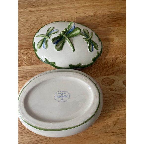 Ceramic Dragonfly-Themed Trinket Box With Lid Mariposa Hand Painted Italy - Picture 8 of 9
